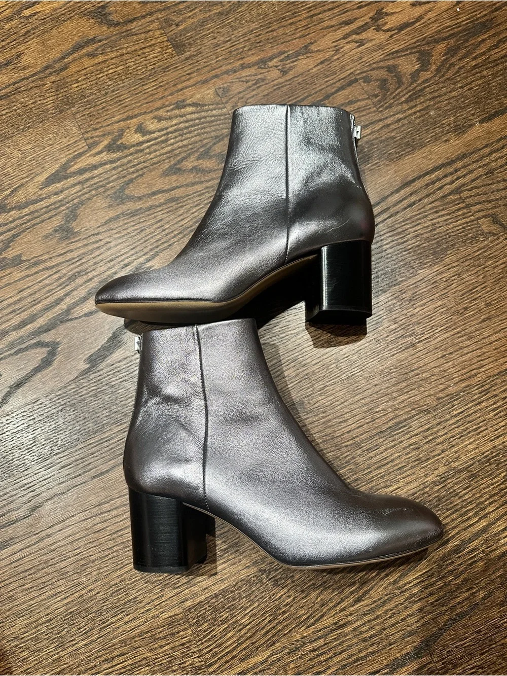 rag & bone Drea Metallic Leather Block Heel Ankle Boots in Gun Metal Size 39 - Picture 2 of 10